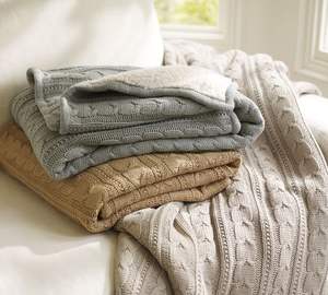 50CZ65 100% アクリル100% 綿ケーブルニットシェルパバックスローブランケット - Product Image 2