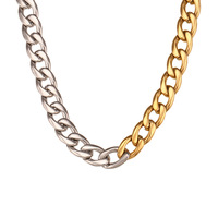 Collier cubain en titane plaqué or 18K en acier inoxydable, chaîne cubaine bicolore pour femmes, cadeau