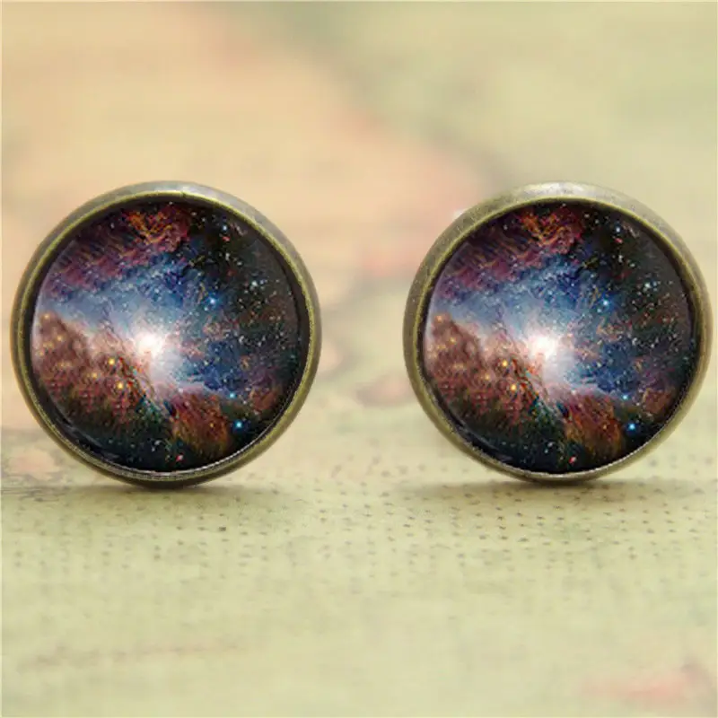 Orion Nebula earring, Bronze Astronomy Outer Space Stars Galaxy earring Space Gift glass photo earring