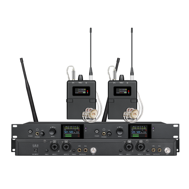 EIF AC-110 Dual Channel UHF Wireless XLR Metal In-Ear Monitor System Professional Stereo IEM Stage Performance Gold Private Mold