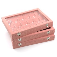 Grand présentoir de rangement pour bijoux en velours rose avec couvercle pour bracelets, colliers, boucles d'oreilles et bagues