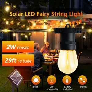 New Coming 2-in-1 Solar Garden String Lights 29ft 10bulbs With Glowing Wire Led Beads Inside The Wire 10pcs Per 1m