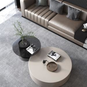 Table basse ronde italienne, style simple et moderne, salon, verre, taille ronde, table en bois massif, table d'appoint combinée pour la maison - Product Image 6