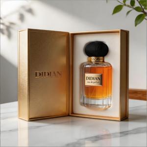 Vente en gros de flacons de parfum élégants multicolores brillants ronds de 30 ml et 50 ml avec emballage en boîte et logo personnalisé pour étiquettes métalliques en relief - Product Image 5