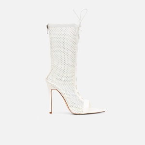 Sandales d'été à lacets bottes à bout ouvert et à lanières bottes à mailles pour femmes strass colorés talons hauts maille noire bottes à <span class=keywords><strong>talon</strong></span> aiguille - Product Image 6