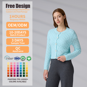 Factory Custom Logo Knitwear Knit Round Neck Acrylic Knitted <b>Cardigan</b> <b>Sweater</b> With Button for Women - Product Image 2