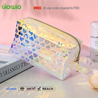 Sac de voyage promotionnel pour femmes UIOWIO avec logo personnalisé, sac de voyage pour salle de bain, sac fourre-tout en PVC holographique irisé refermable avec fermeture éclair