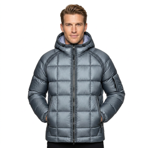 Men's <b>Silver</b> Grey Eco-friendly Anti-Bacterial Heated Front Logo Waterproof Hooded <b>Puffer</b> <b>Jacket</b> Windproof Zipper Closure Casual - Product Image 1