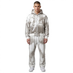 Fifth Gear International Survêtement unisexe en velours noir, pull-over, couleur unie, décontracté, pour l'hiver, coupe ample, poches latérales, blanc - Product Image 1