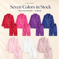 Pyjama en satin imitation soie pour enfants, col à revers boutonné, doux et respirant, vêtements de nuit et d'intérieur pour garçons et filles