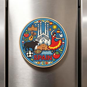 Imán Redondo de Madera para Refrigerador de la <span class=keywords><strong>Sagrada</strong></span> <span class=keywords><strong>Familia</strong></span> de España, Souvenir de Viaje con Diseño de Flamenco, Toro y Paella, Decoración para Refrigerador, Recuerdo de Madera, Regalo - Product Image 5