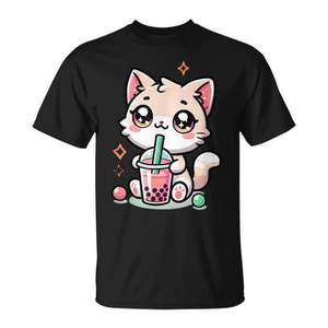 Camiseta Kawaii Neko Anime con diseño de gato y té Boba para niñas y mujeres - Product Image 1