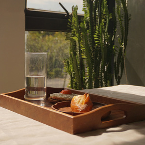 Golden Rosewood Bread <b>Tray</b> With Handles Solid Wood Japanese Minimalist Design For <b>Tea</b> Coffee Serving - Product Image 2