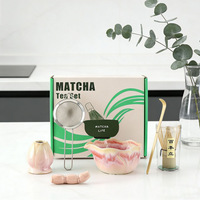 Approvisionnement direct usine : Nouveau set de matcha avec bol en céramique motif fleur de cerisier, rose japonais, pour l'exportation, lot de 100 supports.