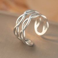 Nouvelle bague de phalange réglable en acier inoxydable doré, style rétro, avec zircon, motif vague ouverte, Hip Hop Rock, étanche, à double ligne creuse
