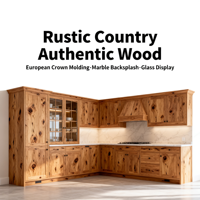 Armoire de cuisine Shaker en bois massif entièrement personnalisée, finition chêne avec vitrine pour projet résidentiel