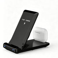 Support de charge sans fil magnétique 2-en-1 15W avec Type-C pour smartphone et écouteurs, support vertical pour téléphone pour la maison et le bureau
