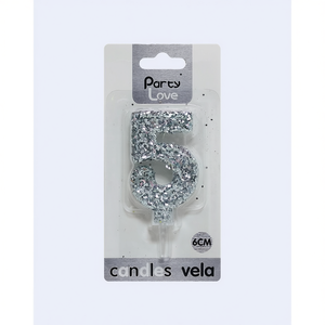 Party Love <b>Candle</b> Number 5 Silver Glitter 6Cm Birthday Cake Decoration - Product Image 2