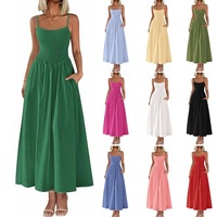 Robe d'été, nouvelle collection européenne et américaine, robe longue à bretelles fines, couleur unie, imprimé frais, sexy et élégante pour femmes