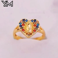Bague religieuse personnalisée YM plaquée or 18 carats avec Vierge Marie en CZ coloré pour femme