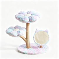 Pettoyglobal 72.5cm Pohon Kucing Double Flower Perch dengan Batang Kayu Melengkung & Mainan Garukan Sisal Bentuk Telinga Kucing, Mudah Dirakit, Aman untuk Kucing