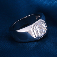 Bague Chevalière de Luxe à Sceau Hexagonal en Diamant de Laboratoire, en Or Massif 14K 18K, Bande Large, Cadeau d'Anniversaire de Mariage pour Homme