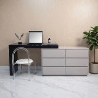 Ensemble coiffeuse deux pièces avec commode à 6 tiroirs, miroir dissimulé, gris clair, fermeture douce avec tiroirs pour chambre à coucher et décoration intérieure
