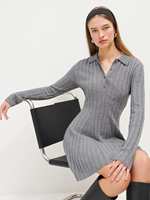 Robe pull de luxe sur mesure en cachemire massif, longueur genou, style vintage, col polo, demi-fermeture, coupe ample avec boutons, pour femme de bureau