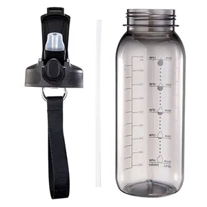 פלסטיק מים בקבוק עם זמן סמן שקוף ישר באיכות גבוהה BPA משלוח 1 ליטר/1000ml קמפינג מותאם אישית לוגו קלאסי