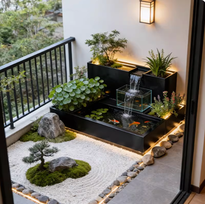 Fontaine d'eau moderne en acier inoxydable RGB avec cascade en verre, bac à fleurs personnalisable pour terrasse extérieure, cour et aménagement paysager - Product Image 4