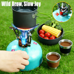 Support de réchaud de camping, trépied et tasse en acier inoxydable, support de réservoir, kit fourchette-cuillère pour le camping, la randonnée et les pique-niques en plein air - Product Image 2