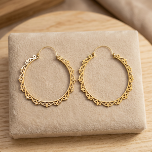 Big Gold Mandala Filigree Hoop Earrings Intricate Cutout <b>Boho</b> Statement Jewelry Wholesale Big Hoop Earrings <b>for</b> Gift - Product Image 1