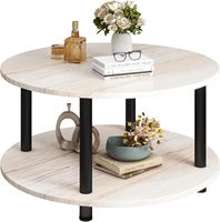 Table basse en bois double couche de style vintage français, idéale pour les salons familiaux, les appartements et les balcons.