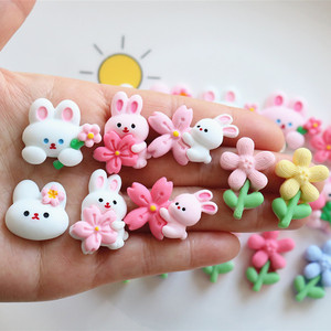 Breloques en résine mignonnes motif <span class=keywords><strong>lapin</strong></span> fleuri, accessoires en résine pour la création de pinces à cheveux et de décorations de tasses - Product Image 3