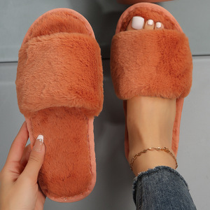 Pantoufles d'intérieur en peluche, plates, tendance, en fourrure brodée, pour le printemps et l'automne - Product Image 2