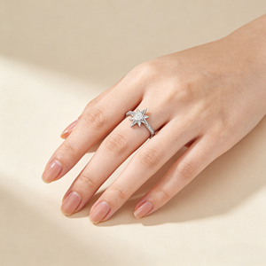 Anillo de Plata de Ley 925 con Estrella de Circonio, Bañado en Oro de 18K y Rodio, Anillo de Boda, Joyería Fina con Diseño de Espiga, Regalo para Mujer - Product Image 3