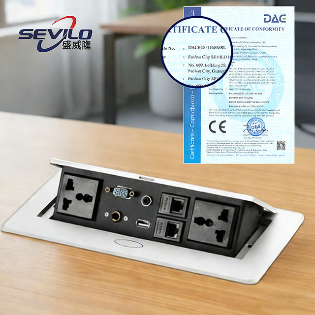 Sevilo CE EU US Customized Self-Grounded Desktop Extension Socket with Pop up Socket 3/4 Outlets for Office Use