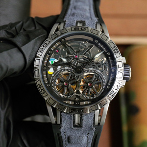 Wholesale Luxury Double Tourbillon Mechanical Watch Men's <b>Red</b> Black Skeleton Dial Leather Strap Wristwatch - Product Image 4