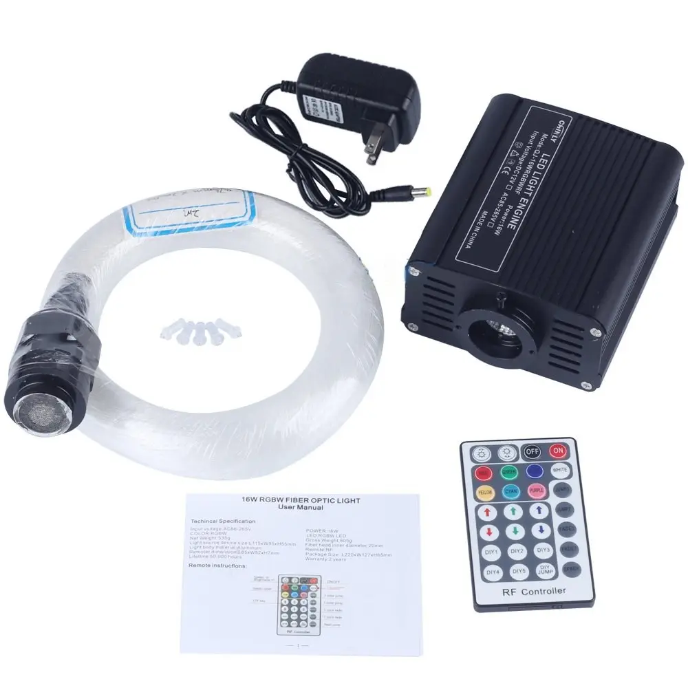 16W RGBW Twinkle 28key RF Remote LED Serat Optik Langit-langit Bintang Lampu Kit 450 Pcs 0.75 Mm 9.8ft Optik serat