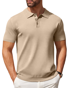 Polo en tricot pour homme avec logo personnalisé, manches courtes, coupe ajustée, mélange de coton respirant, vêtements décontractés en tricot pour homme - Product Image 3