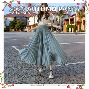 2025 nouvelles femmes taille haute pantalons décontractés Boutique en gros taille élastique ample plissé coulant polyvalent non tissé - Product Image 2