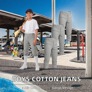 Pantalon cargo en denim de coton pour garçons de 3 à 8 ans, vêtements décontractés pour enfants, lavés - Product Image 2