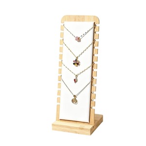 Jingheju Bamboo Jewelry Display Rack Necklace Stand With Velvet Pad For Countertop Bracelet Pendant Storage Organizing Tray - Product Image 2