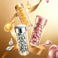 Bouteille en acrylique transparente cylindrique avec couvercle en métal de luxe, conteneur de stockage de capsules de perles cosmétiques, emballage de capsules de sérum