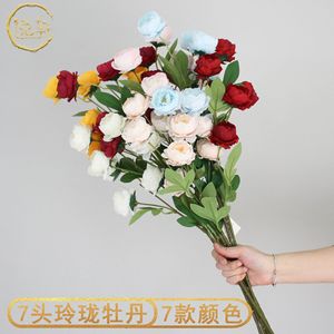 ดอกโบตั๋นประดิษฐ์ 7 หัว สีแชมเปญ ขนาด 80 ซม. สำหรับตกแต่งงานแต่งงาน - Product Image 2
