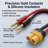 Cable Conector de Batería Personalizado, Hembra y Macho, Carcasa de PBT, Cable de Silicona, Chapado en Oro, para Batería Lipo de Dron RC y Motocicleta