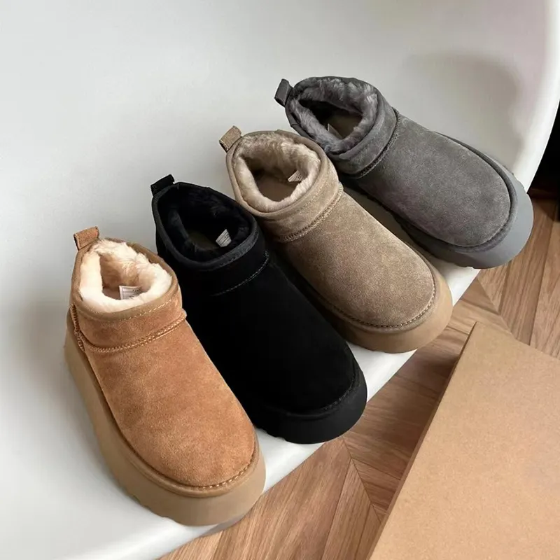 Sepatu Bot Pendek Wanita, Kasut Pendek Musim Dingin Mewah Hangat Platform Flat Kasual Bulu Suede Chelsea Ankle Boots Platform Sepatu Wanita