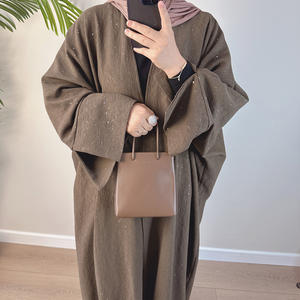 Abaya Hiver Plissée Scintillante Luxe Dubaï Épaisse en Crêpe, Cardigan Ouvert Brillant et É<span class=keywords><strong>l</strong></span>égant Style Turque - Product Image 2