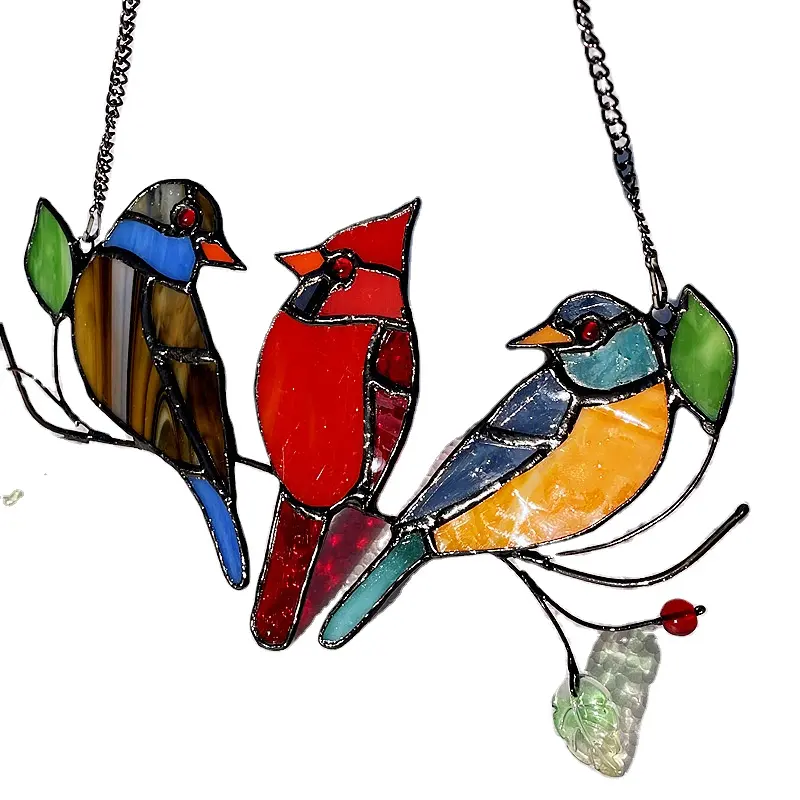 Креативные витражи ручной работы с выдувным садом, красочные металлические подвесные стеклянные украшения для скульптуры птиц