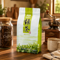 Sachet d'emballage de thé personnalisé vert et blanc, pochette verticale refermable avec fermeture éclair pour thé vert et grains de café, vente en gros